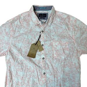 Across The Pond Button Down Shirt Mens XL Pink Short Sleeve Floral Colorful New